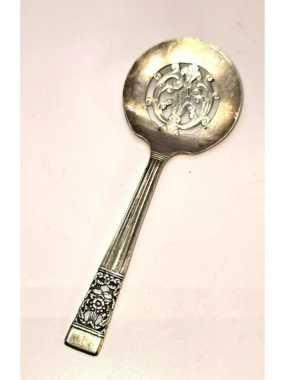 Vintage Silver Plate Pierced Serving Spoon Floral Community.CM2274